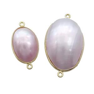 Pink Sea Shell Oval Connector Gold Plated, approx 13-20mm [GM19235-S]