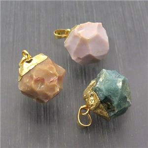 Hammered Ocean Agate Pendant Freeform Nugget Multicolor Gold Plated, approx 15-20mm [GM19244]