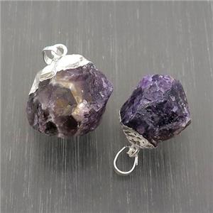 Hammered Amethyst Pendant Freeform Nugget Purple Silver Plated, approx 15-20mm [GM19247]