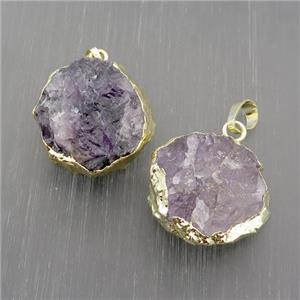 Hammered Amethyst Pendant Circle Purple Gold Plated, approx 18-25mm [GM19250]