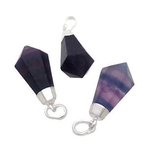 Natural Fluorite Pendulum Pendant, teardrop, Purple Silver Plated, approx 13-23mm [GM19253]