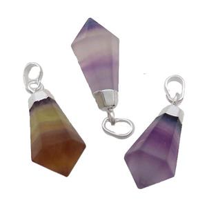 Natural Fluorite Pendulum Pendant Multicolor Silver Plated, approx 13-23mm [GM19254]