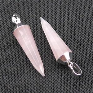 Natural Pink Rose Quartz Bullet Pendant Silver Plated, approx 8-30mm [GM19257]