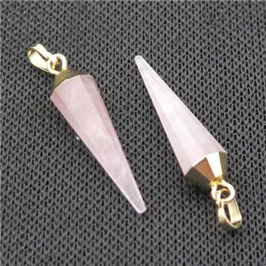 Natural Pink Rose Quartz Bullet Pendant Gold Plated, approx 8-30mm [GM19258]