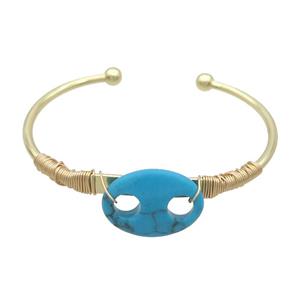 Copper Bangle Blue Dye Turquoise Wire Wrapped Gold Plated, approx 18-25mm, 50-65mm [GM19259]