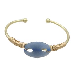 Copper Bangle With Blue Aventurine Wire Wrapped Gold Plated, approx 18-25mm, 50-65mm [GM19260]