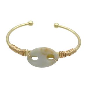 Copper Bangle With Amazonite Wire Wrapped Gold Plated, approx 18-25mm, 50-65mm [GM19262]