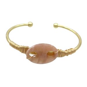 Copper Bangle With Peach Sunstone Wire Wrapped Gold Plated, approx 18-25mm, 50-65mm [GM19264]