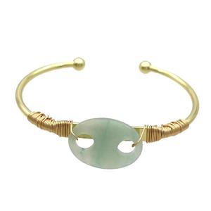 Copper Bangle With Green Aventurine Wire Wrapped Gold Plated, approx 18-25mm, 50-65mm [GM19265]