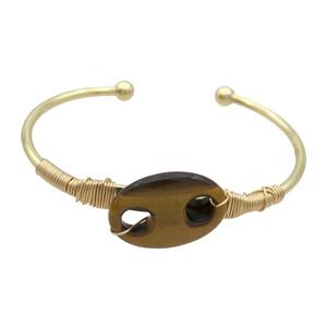 Copper Bangle With Tiger Eye Stone Wire Wrapped Gold Plated, approx 18-25mm, 50-65mm [GM19266]