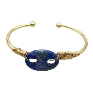 Copper Bangle With Blue Lapis Lazuli Wire Wrapped Gold Plated, approx 18-25mm, 50-65mm [GM19268]