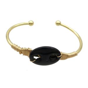 Copper Bangle With Black Onyx Agate Wire Wrapped Gold Plated, approx 18-25mm, 50-65mm [GM19269]