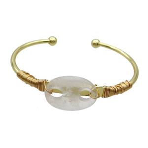 Copper Bangle With Clear Quartz Wire Wrapped Gold Plated, approx 18-25mm, 50-65mm [GM19271]
