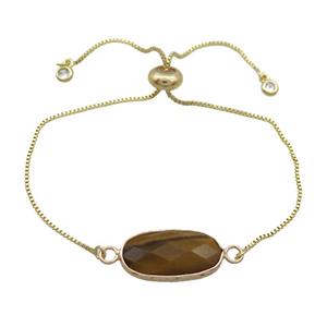 Copper Bracelet With Tiger Eye Stone Adjustable Gold Plated, approx 10-20mm, 22cm length [GM19274]