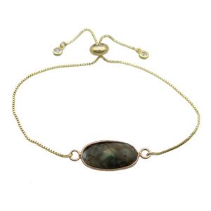 Copper Bracelet With Labradorite Adjustable Gold Plated, approx 10-20mm, 22cm length [GM19275]