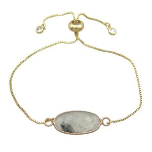Copper Bracelet With Prehnite Adjustable Gold Plated, approx 10-20mm, 22cm length [GM19276]