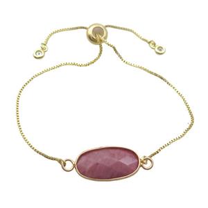 Copper Bracelet With Pink Wood Lace Jasper Adjustable Gold Plated, approx 10-20mm, 22cm length [GM19280]