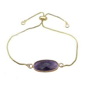 Copper Bracelet With Purple Amethyst Adjustable Gold Plated, approx 10-20mm, 22cm length [GM19281]