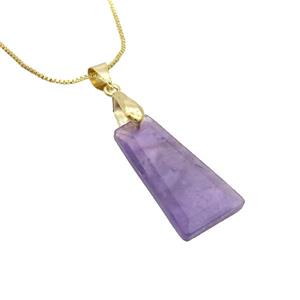Natural Purple Amethyst Necklace Trapeziform Copper Gold Plated, approx 14-25mm, 42cm length [GM19289]