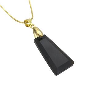Natural Black Onyx Agate Necklace Trapeziform Copper Gold Plated, approx 14-25mm, 42cm length [GM19293]