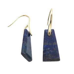 Natural Blue Lapis Lazuli Hook Earring Trapeziform Copper Gold Plated, approx 14-25mm [GM19297]