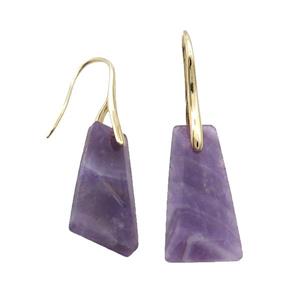 Natural Purple Amethyst Hook Earring Trapeziform Copper Gold Plated, approx 14-25mm [GM19298]