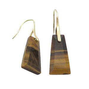 Natural Tiger Eye Stone Hook Earring Trapeziform Copper Gold Plated, approx 14-25mm [GM19300]