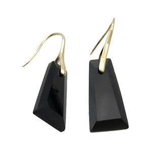 Natural Black Onyx Agate Hook Earring Trapeziform Copper Gold Plated, approx 14-25mm [GM19302]