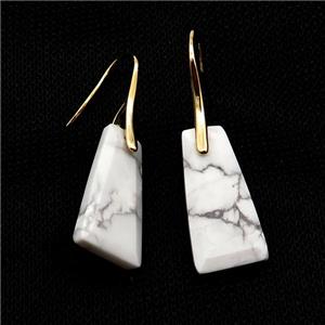 Natural White Howlite Turquoise Hook Earring Trapeziform Copper Gold Plated, approx 14-25mm [GM19303]