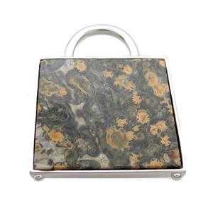 Natural Black LeopardSkin Jasper Bag Pendant Platinum Plated, approx 25-33mm [GM19308]