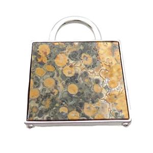 Natural Yellow LeopardSkin Jasper Bag Pendant Platinum Plated, approx 25-33mm [GM19309]