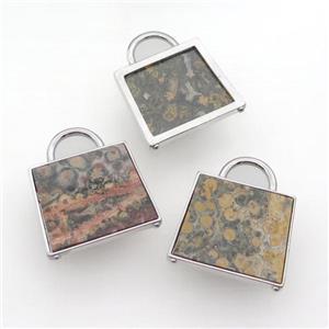 Natural LeopardSkin Jasper Bag Pendant Platinum Plated Mixed, approx 25-33mm [GM19311]