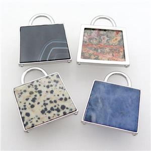 Natural Gemstone Bag Pendant Platinum Plated Mixed, approx 25-33mm [GM19312]