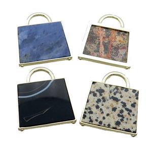 Natural Gemstone Bag Pendant Gold Plated Mixed, approx 25-33mm [GM19320]