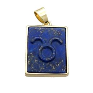 Natural Lapis Lazuli Pendant Zodiac Aries Blue Rectangle Gold Plated, approx 16-20mm [GM19321]