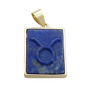 Natural Lapis Lazuli Pendant Zodiac Leo Blue Rectangle Gold Plated, approx 16-20mm [GM19322]