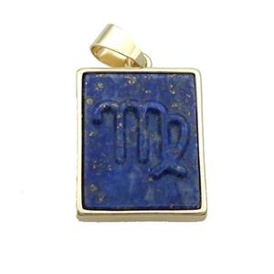 Natural Lapis Lazuli Pendant Zodiac Virgo Blue Rectangle Gold Plated, approx 16-20mm [GM19326]