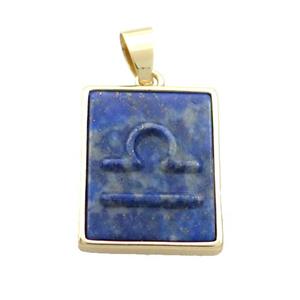 Natural Lapis Lazuli Pendant Zodiac Libra Blue Rectangle Gold Plated, approx 16-20mm [GM19327]