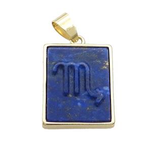 Natural Lapis Lazuli Pendant Zodiac Scorpio Blue Rectangle Gold Plated, approx 16-20mm [GM19328]