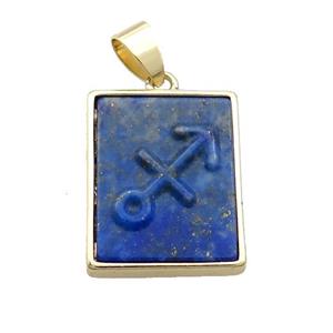 Natural Lapis Lazuli Pendant Zodiac Sagittarius Blue Rectangle Gold Plated, approx 16-20mm [GM19329]
