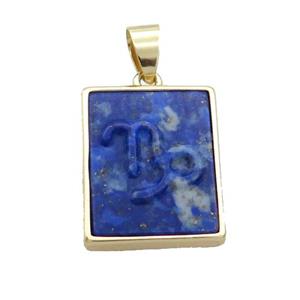Natural Lapis Lazuli Pendant Zodiac Capricorn Blue Rectangle Gold Plated, approx 16-20mm [GM19330]