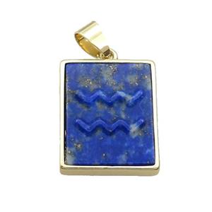 Natural Lapis Lazuli Pendant Zodiac Aquarius Blue Rectangle Gold Plated, approx 16-20mm [GM19331]