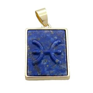Natural Lapis Lazuli Pendant Zodiac Pisces Blue Rectangle Gold Plated, approx 16-20mm [GM19332]