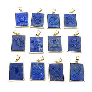 Natural Lapis Lazuli Pendant Zodiac Mixed Blue Rectangle Gold Plated, approx 16-20mm [GM19333]