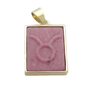 Natural Pink Wood Lace Jasper Pendant Zodiac Leo Rectangle Gold Plated, approx 16-20mm [GM19335]