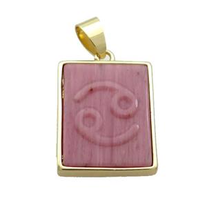 Natural Pink Wood Lace Jasper Pendant Zodiac Cancer Rectangle Gold Plated, approx 16-20mm [GM19337]