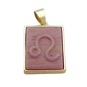 Natural Pink Wood Lace Jasper Pendant Zodiac Taurus Rectangle Gold Plated, approx 16-20mm [GM19338]