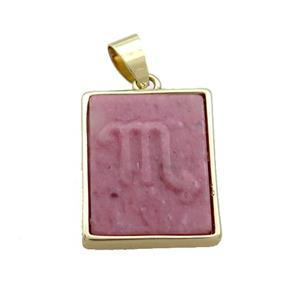 Natural Pink Wood Lace Jasper Pendant Zodiac Scorpio Rectangle Gold Plated, approx 16-20mm [GM19341]