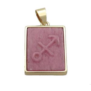 Natural Pink Wood Lace Jasper Pendant Zodiac Sagittarius Rectangle Gold Plated, approx 16-20mm [GM19342]
