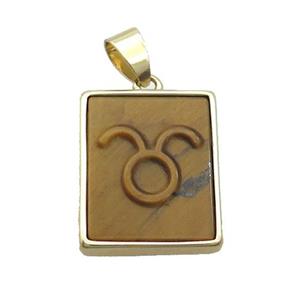 Natural Tiger Eye Stone Pendant Zodiac Aries Rectangle Gold Plated, approx 16-20mm [GM19347]